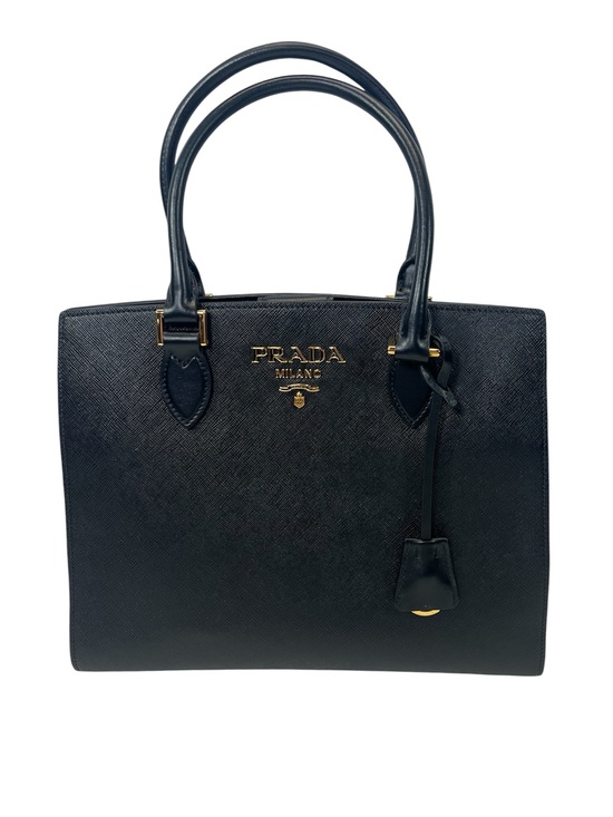 Prada Handbags - Prada Saffiano & Soft Calf Leather Medium Open Tote Bag (1BA113) Black